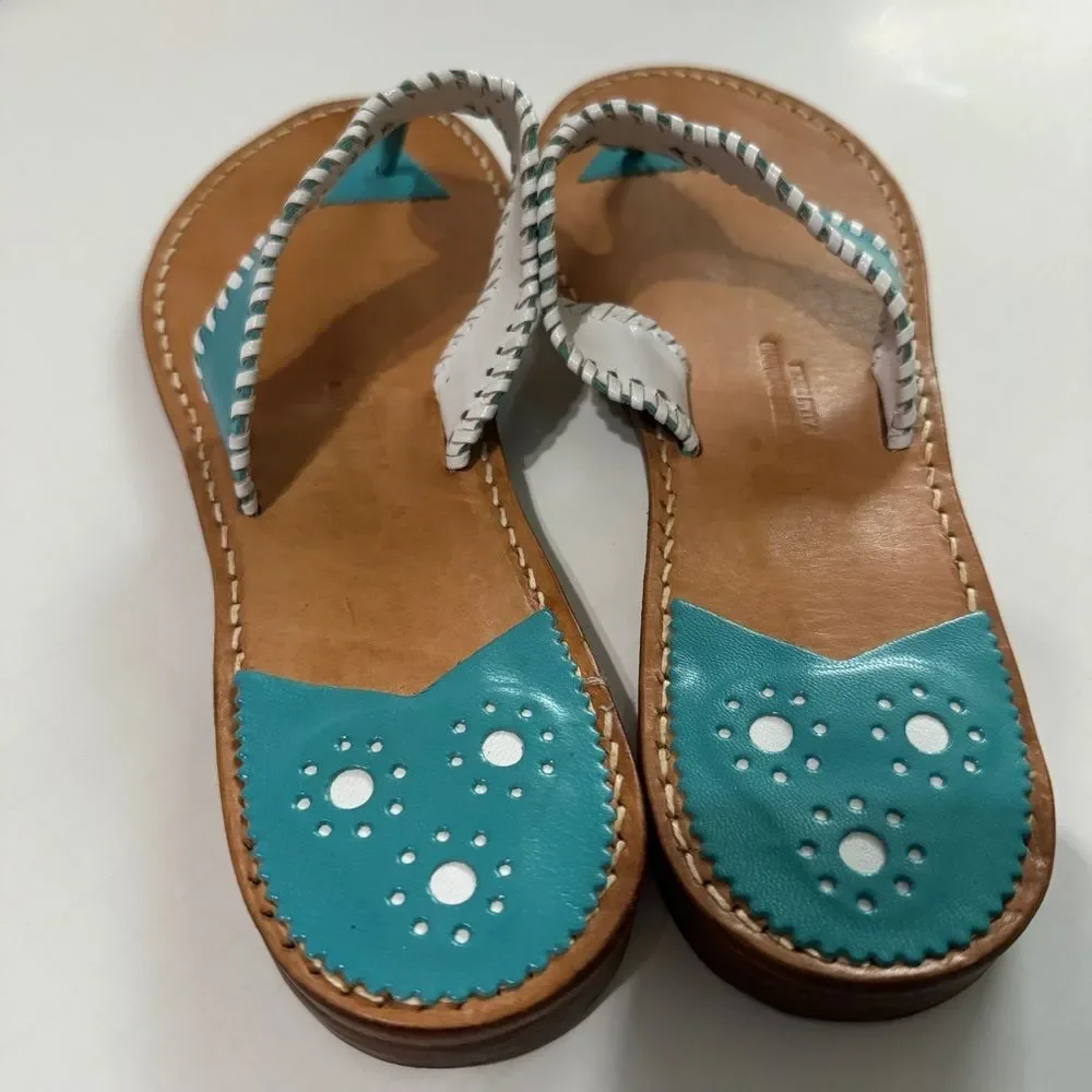 STEPHEN BONANNO PALM BEACH Emerald Blue Leather Hand Made Sandal Women's Size 12
